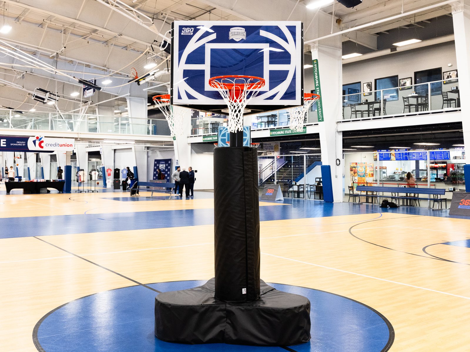 Custom-branded 360 Hoops system in a sports facility