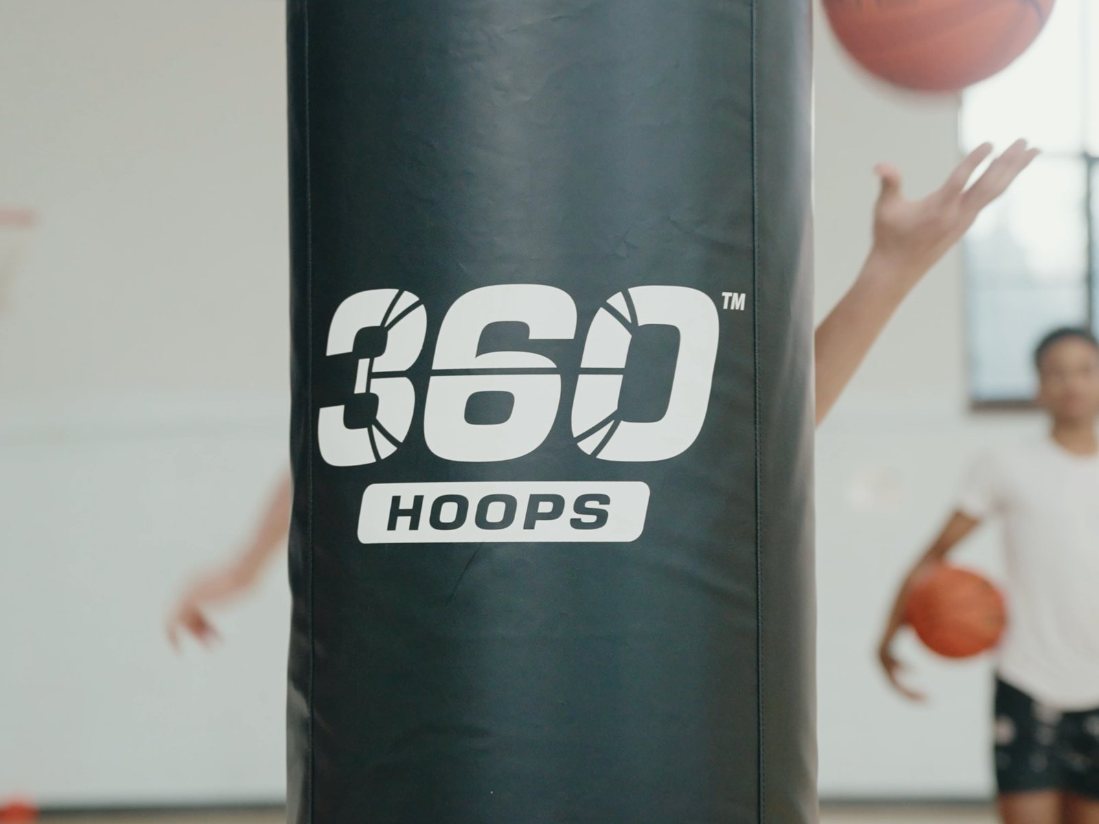 Custom 360 Hoops branded pole pad on court